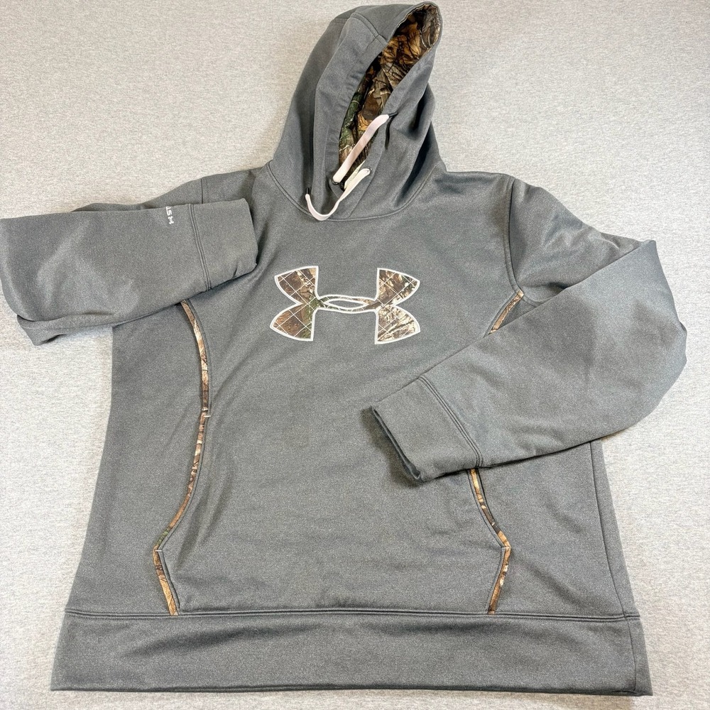Under Armour Hoodie Mens XL Grey Camo ColdGear Performance Sweatshirt